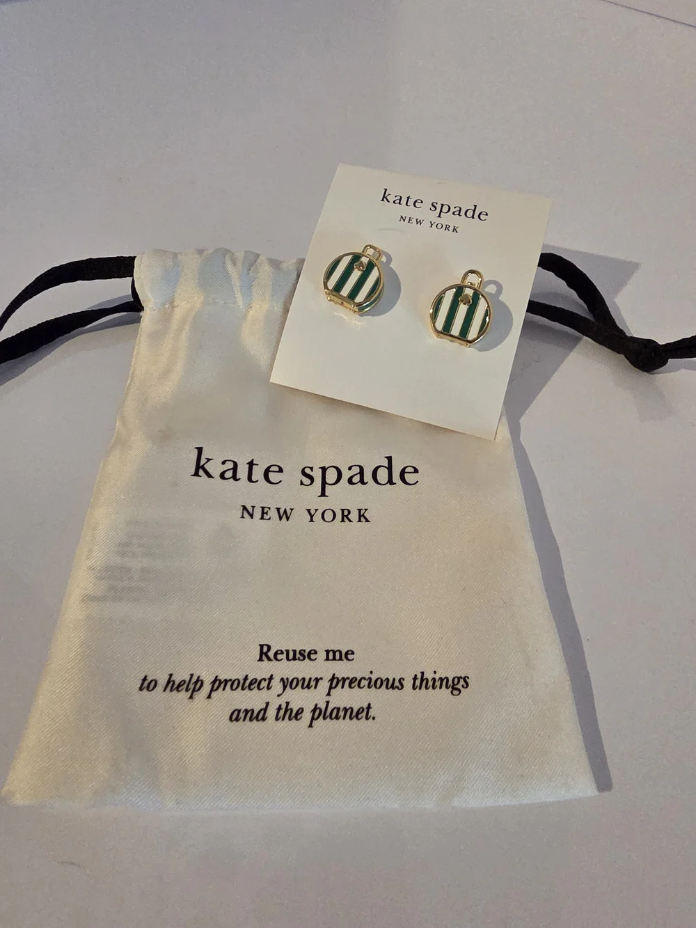 kate spade New York Green & White Striped Charm Earrings